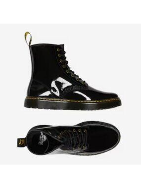 Dr. Martens Black Patent Zavala Combat Boots, Women's Size 8
